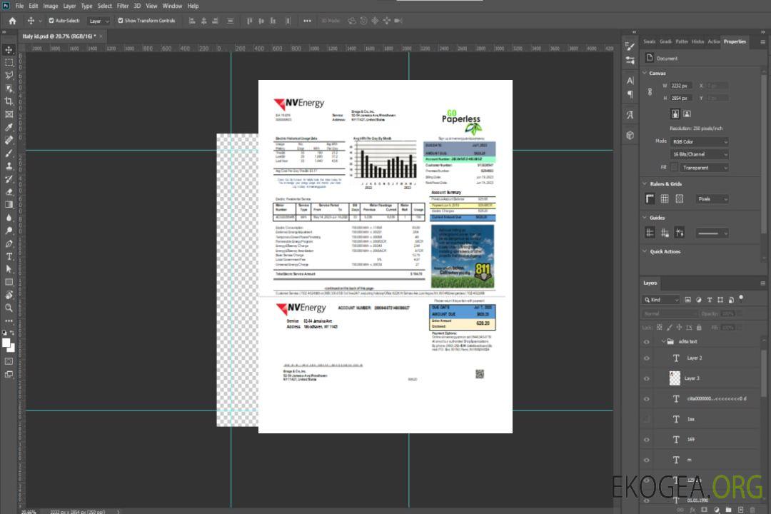Facture commerciale des services publics de Nevada NV Energy, SCR template Facture commerciale des services publics de Nevada NV Energy, SCR template